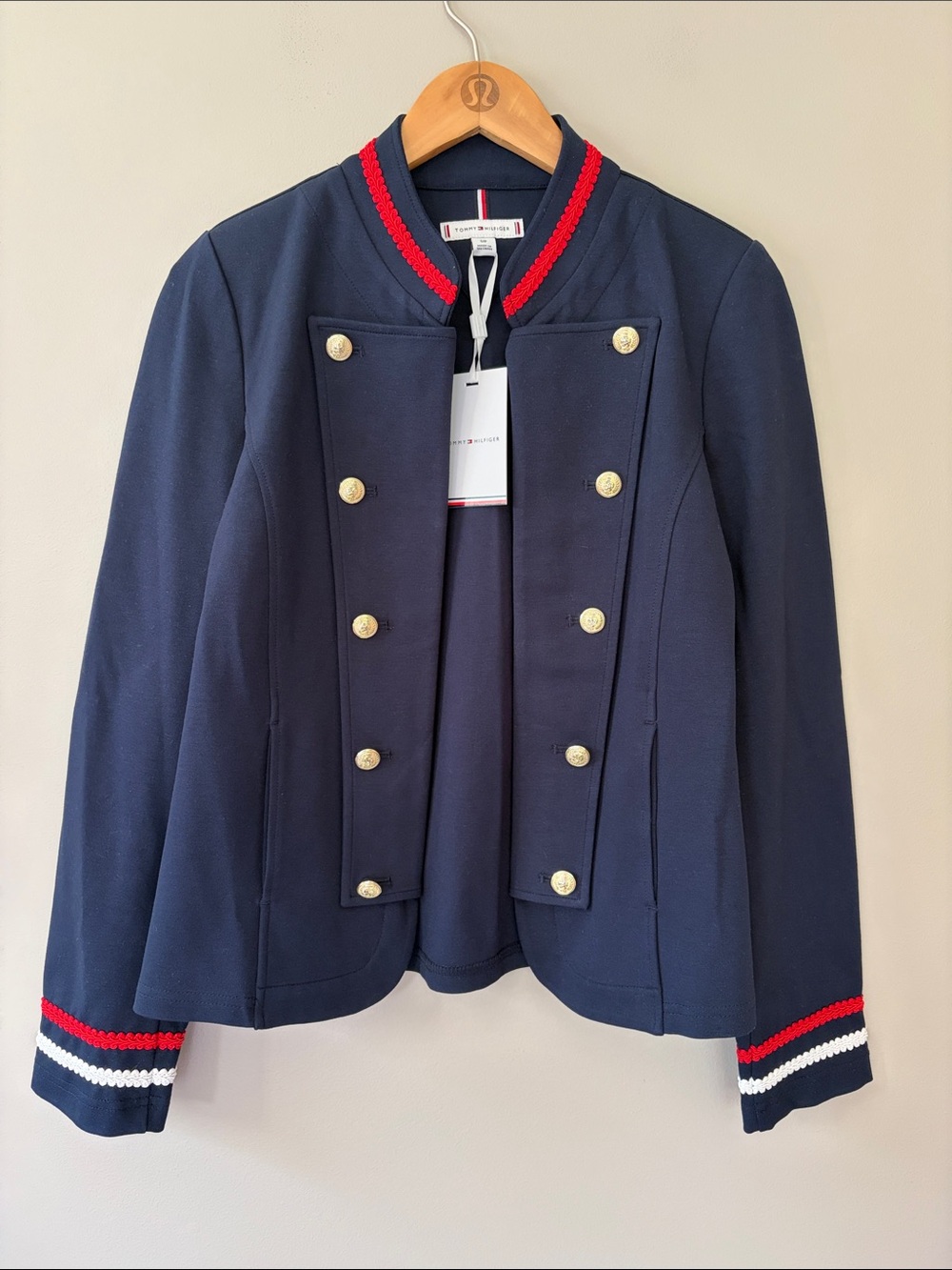 Tommy Hilfiger Military Jacket Navy Blue Red White Small NWT Nautical Band